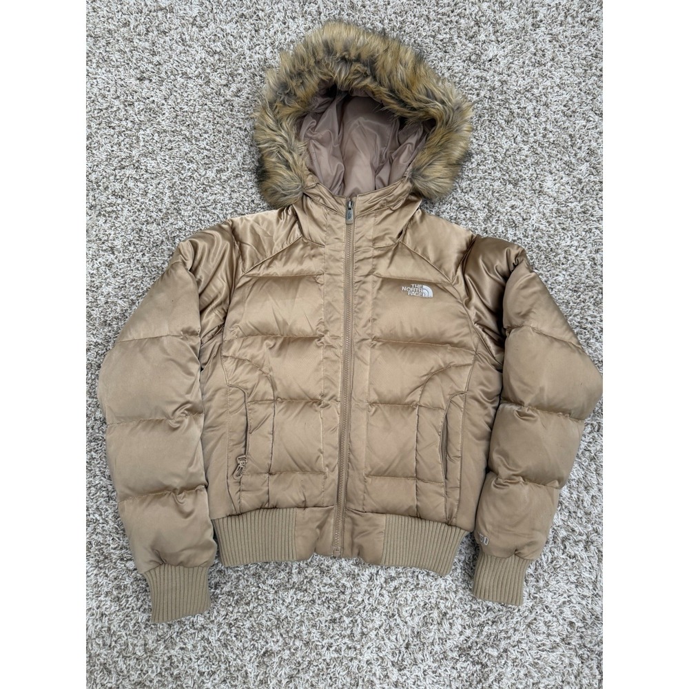 The North Face Womens S Fur Hood Gold Jacket Coat Hooded Winter Puffer 550 Down